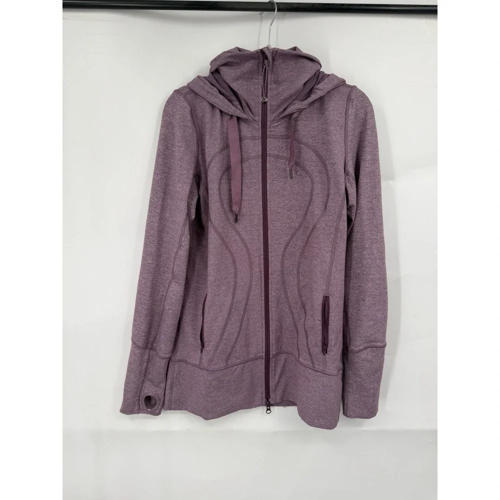 Lululemon Stride Jacket II Heathered Black Cherry Women 8 Luon Hooded Full Zip